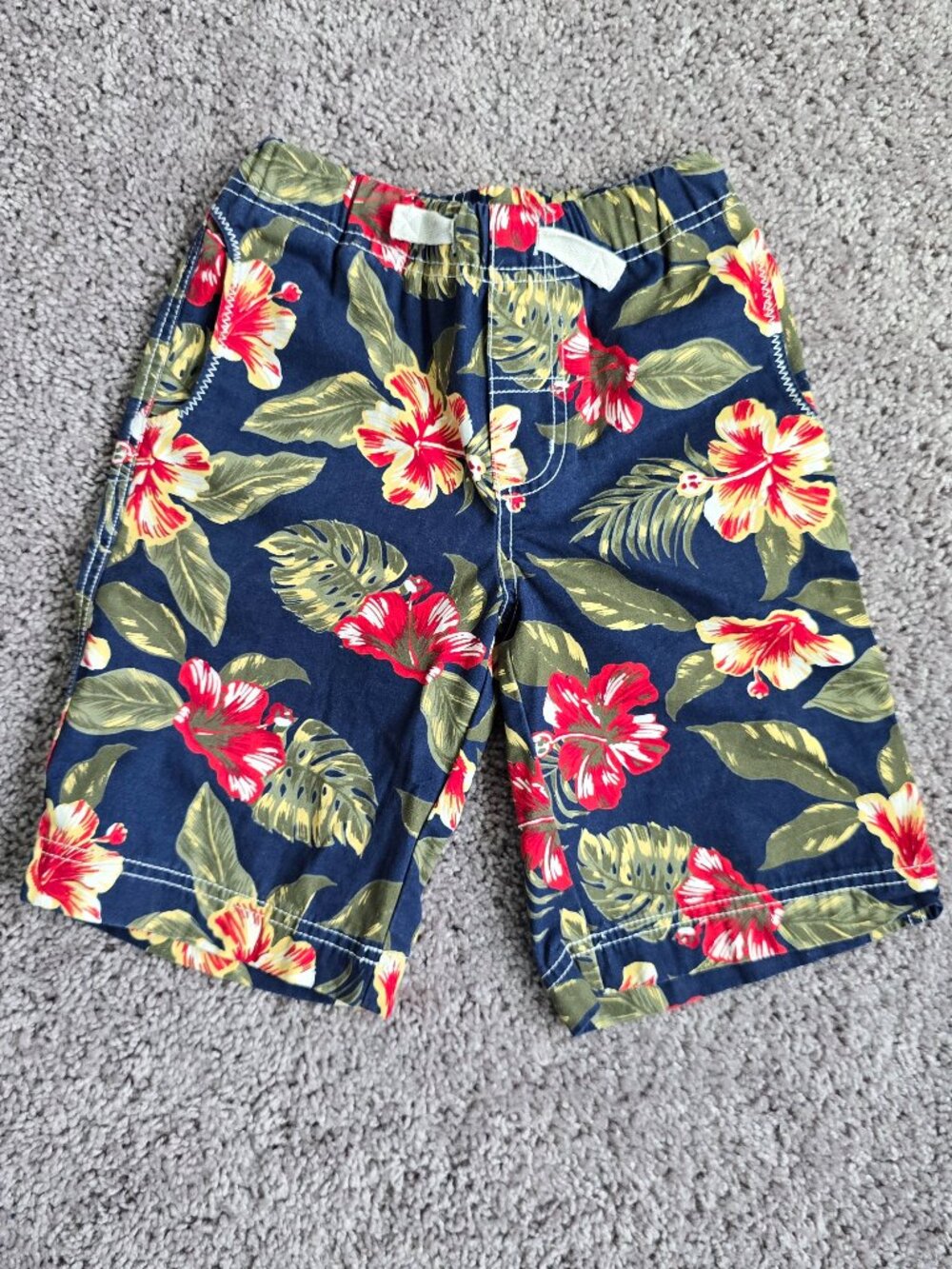 Hanna Andersson Boys Tropical Hibiscus Floral Hawaiian Deck Board Shorts 120 6 7